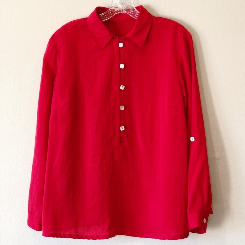 Fridaze Linen Long Sleeve Tunic Style Button Down Top